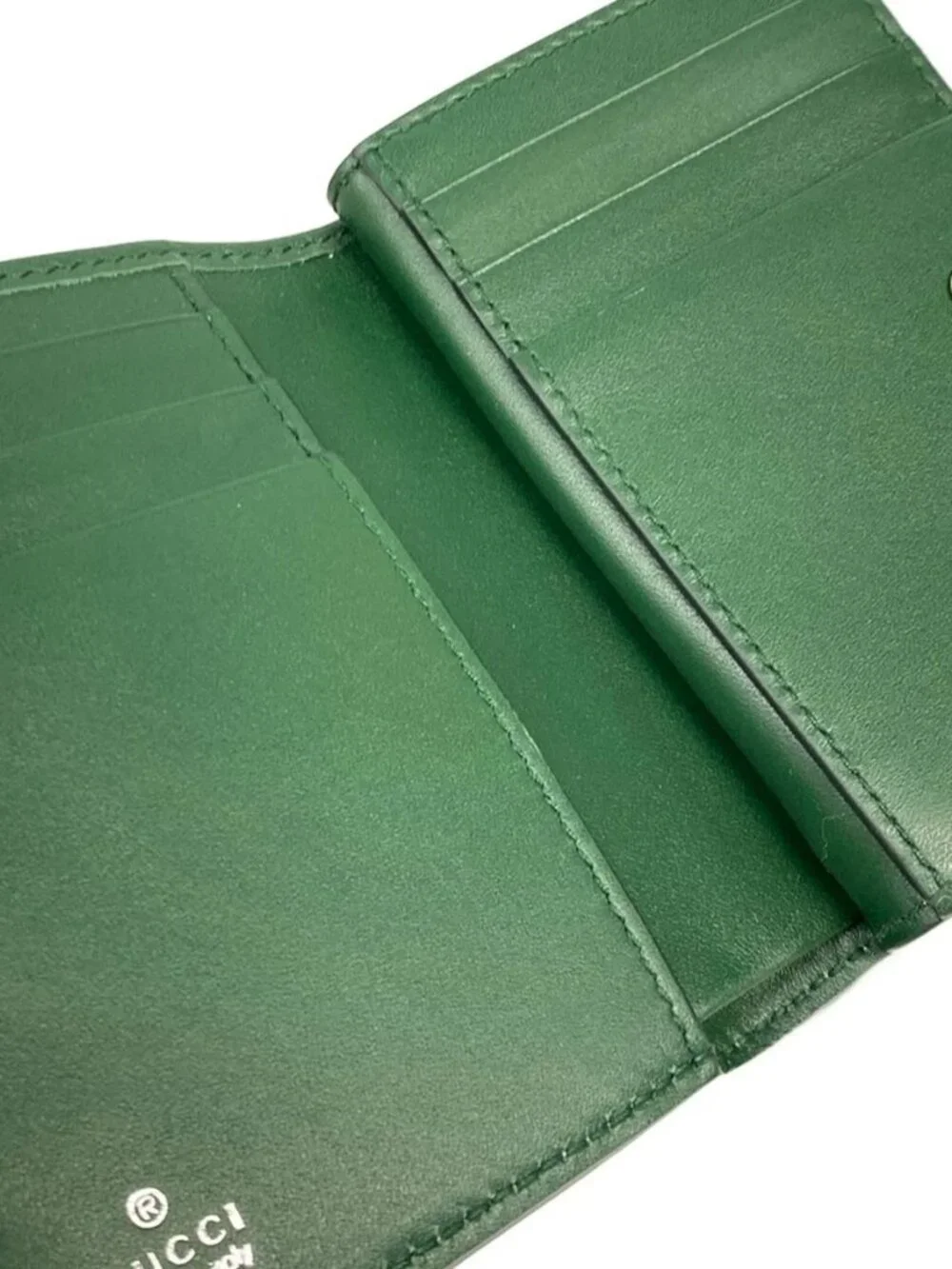GUCCI Yuko Higuchi 860650 Light gray Dark Green Multi Leather - Bifold Wallet - Picture 3 of 11